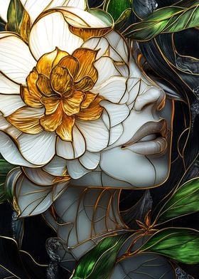 Stained Glass Floral Portrait