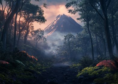 Volcano Misty Mountain Forest