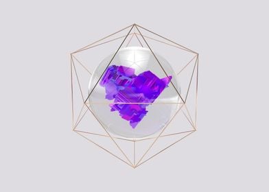 Vibrant Geometric Heart in Crystal Sphere: Symbol of Healing and Renewal