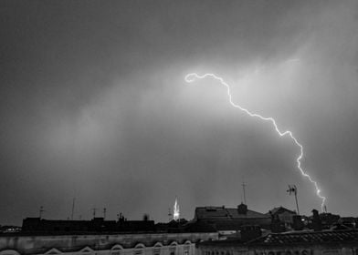 Lightning Strike Over Cityscape