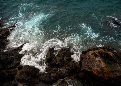 Ocean Waves Crashing on Rocks