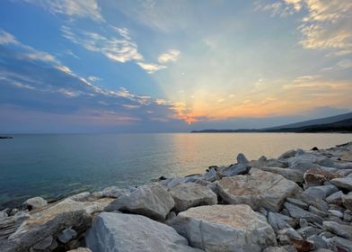 Greece: Sunset Over Coastal Rocks