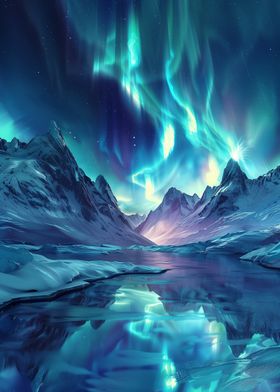 Aurora Borealis Over Mountains