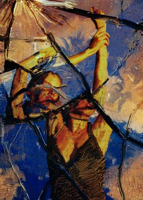 Abstract Figure in Cracked Glass Painting