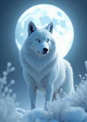 White Wolf Under Full Moon