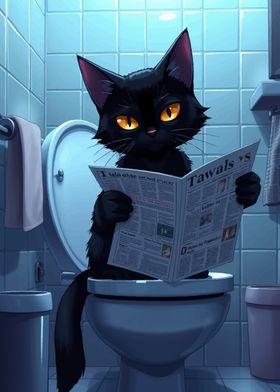 Black Cat Reading Newspaper