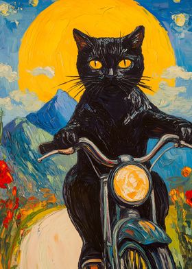 Black Cat on Motorcycle