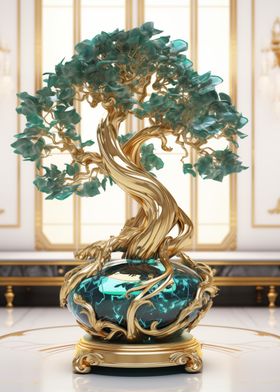 Gold Bonsai Tree Sculpture