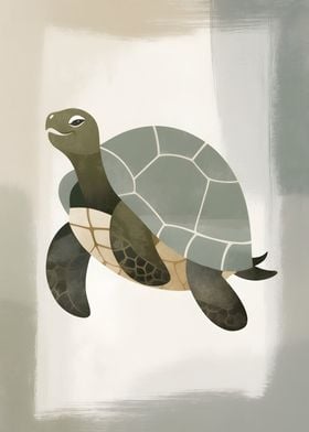 Vintage Smiling Turtle Illustration