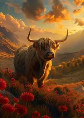 Highland Cow Sunset