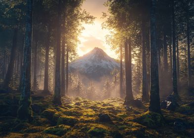 Volcano Forest Sunrise Mountain