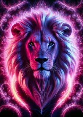 Majestic Lion with Neon Glow