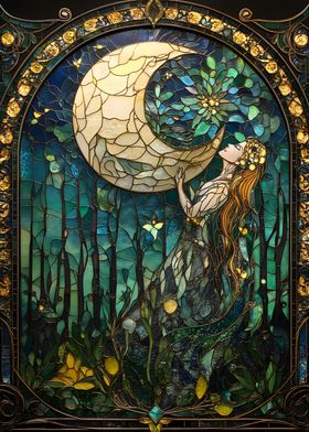 Stained Glass Moon & Woman