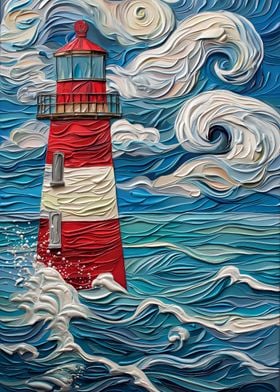 Lighthouse in Stormy Sea