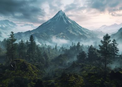 Volcano Misty Mountain Landscape