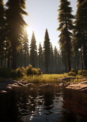 Forest Stream Sunset