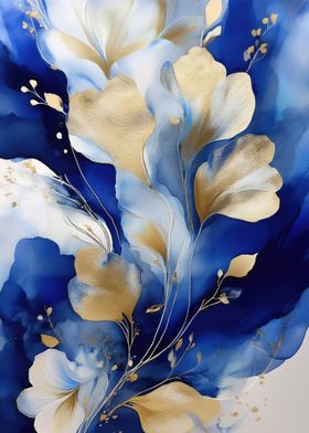 Gold and Blue Floral Art