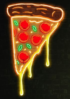 Neon Pizza Slice on a Wall Acrylic Artwork