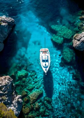 Sailboat in Crystal Clear Water