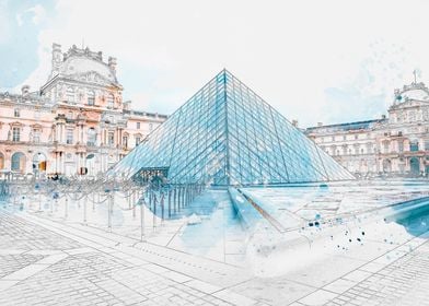 Louvre Pyramid Watercolor