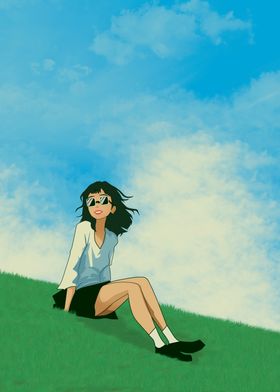 Girl in Sunglasses on Grass