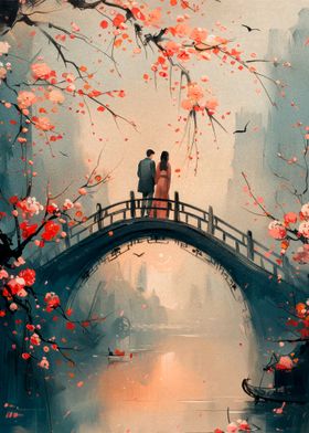 Couple on Bridge in Blossom