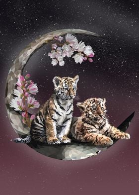 Tiger Cubs on Crescent Moon