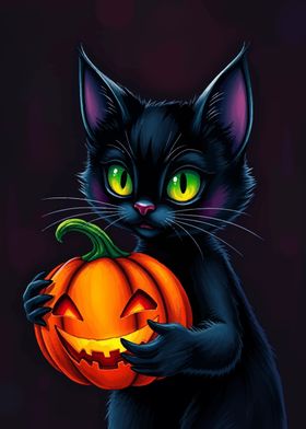 Black Cat with Pumpkin