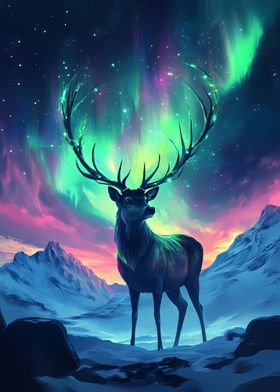 Deer Under Aurora Borealis