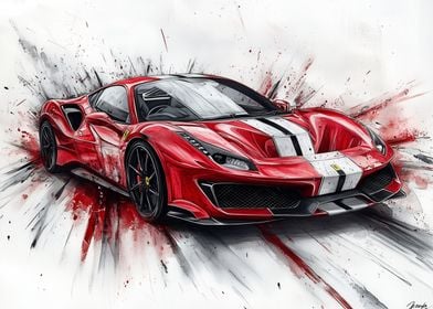 Ferrari 488 Pista Spider Watercolor