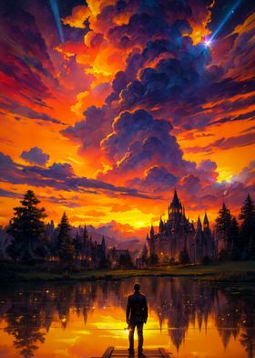 Fantasy Sunset Castle