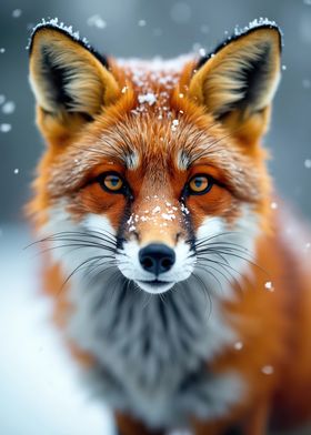 Red Fox with snow in Winter