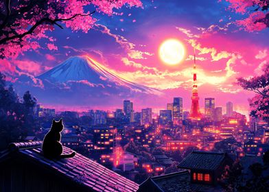 Tokyo Skyline with Cat