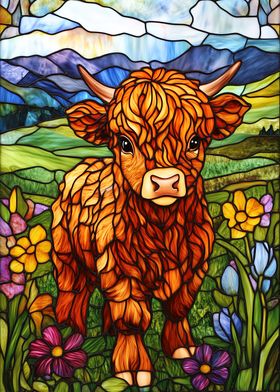 Stained Glass Highland Cow