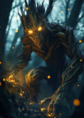 Tree Creature with Glowing Eyes