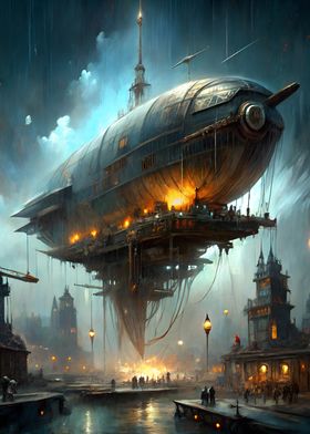 Steampunk Airship Cityscape