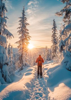 Snowshoeing at Sunset