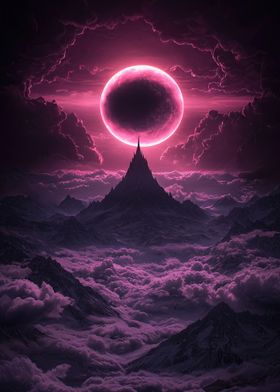 Pink Moon Over Cosmic Mountains