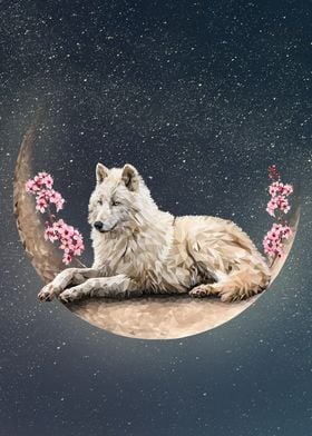 Wolf on Crescent Moon