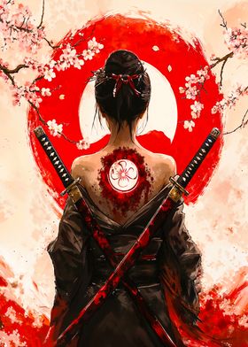 Samurai Woman with Swords