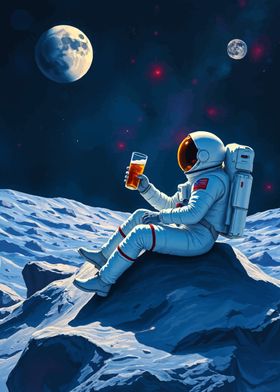 Astronaut with Beer on the Moon