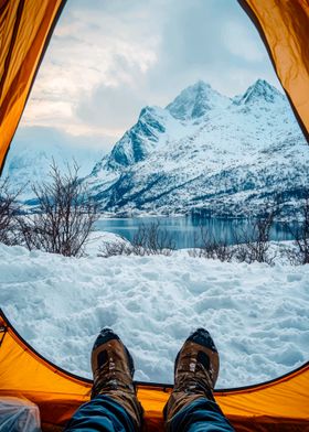 Snowy Mountain View from Tent