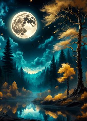 Moonlit Forest River