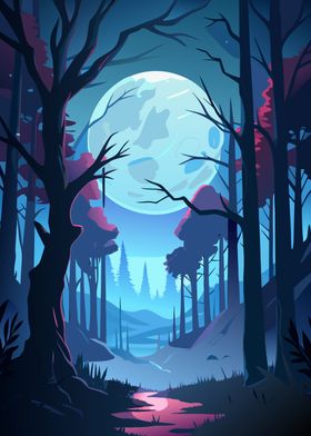 Moonlit Forest Path