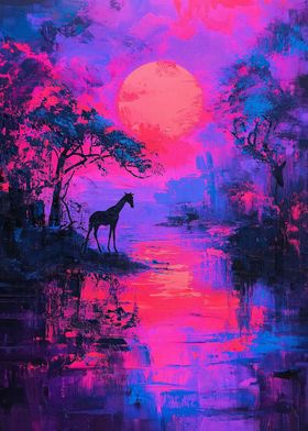 Giraffe Sunset Landscape