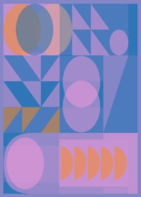 Bold Blue and Purple Shapes Abstract Geometric Composition