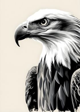 Vintage Black & White Bald Eagle Portrait