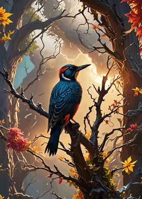 Bird in Autumn Forest