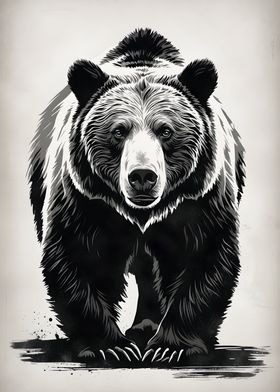 Vintage Grizzly Bear Illustration