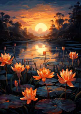 Sunset Lotus Pond